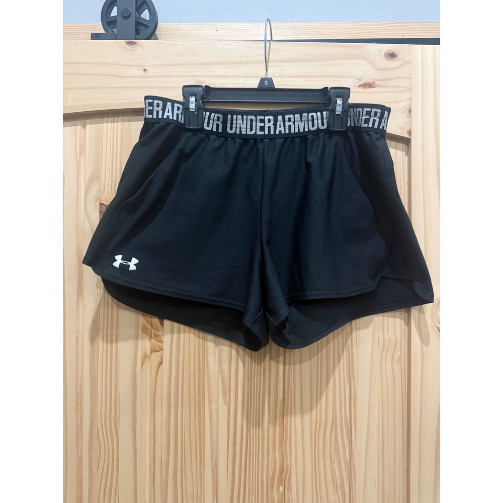 Under Armour Womens Black HeatGear Play Up Athletic Shorts Logo Size Large